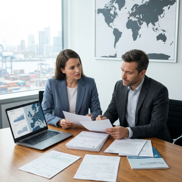 a premium corporate editorial image for an article about international