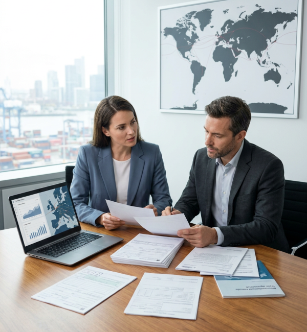 a premium corporate editorial image for an article about international