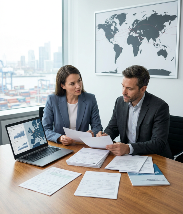 a premium corporate editorial image for an article about international