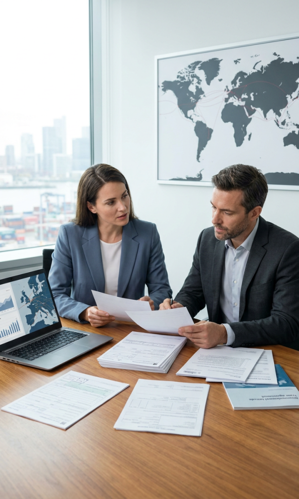 a premium corporate editorial image for an article about international